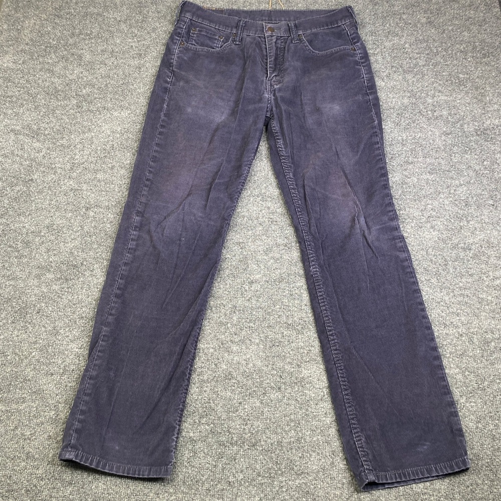 Levis 514 Straight Fit Corduroy Pants Mens W30 L30 Navy Blue Purple 5 Pocket
